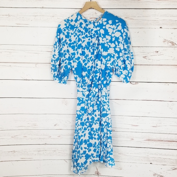 Preen Line by Thornton Bregazzi | Lana Blue Pleated Floral Dress NEW - Picture 2 of 6